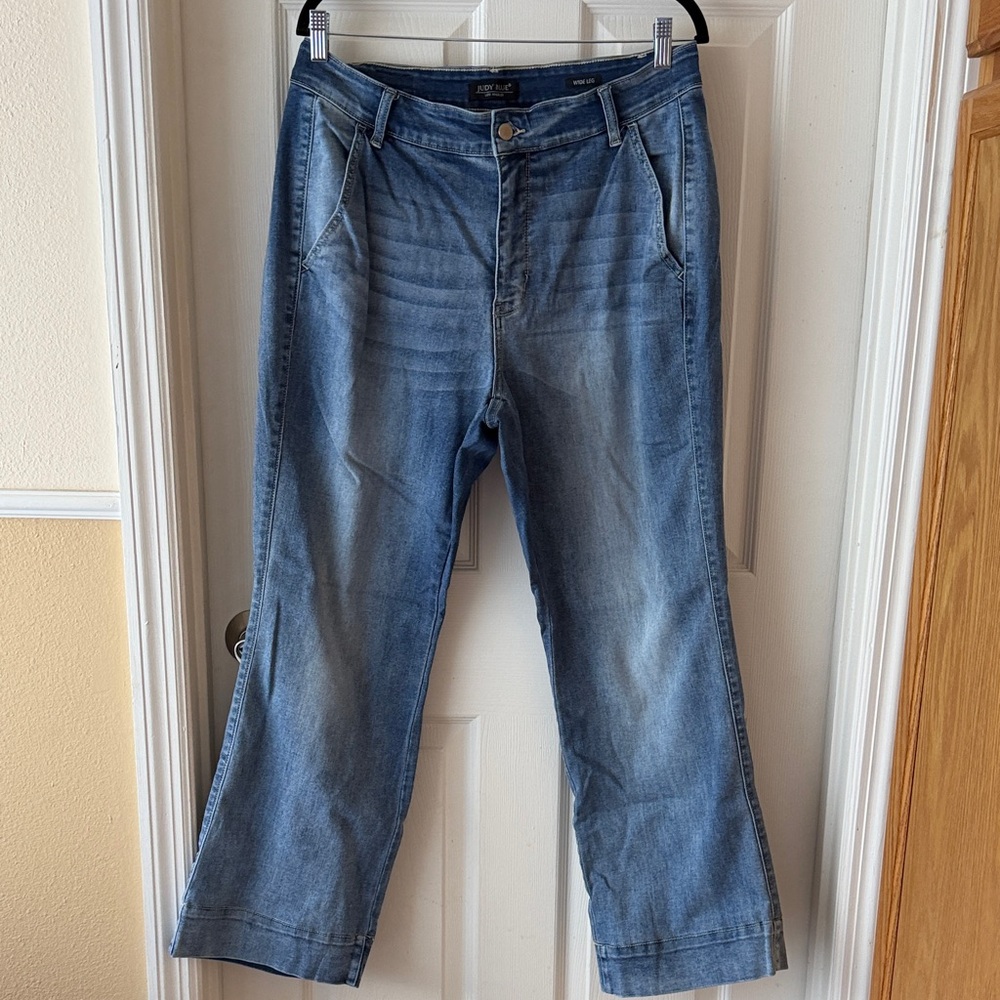 Judy Blue Washed Medium Blue Flare Wide Leg Jeans